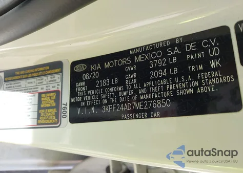 2021 Kia Forte Fe из США, поврежденный, VIN 3KPF24AD7ME276850